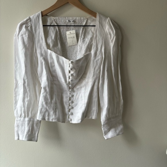 Reformation Micah Balloon Sleeve Square neck linen top Sz 4/S - Picture 4 of 9